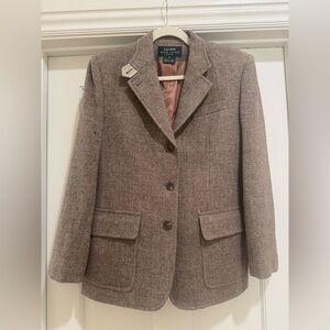 Vintage Lauren Ralph Lauren Women's Herringbone Wool Blazer with Suede Accents